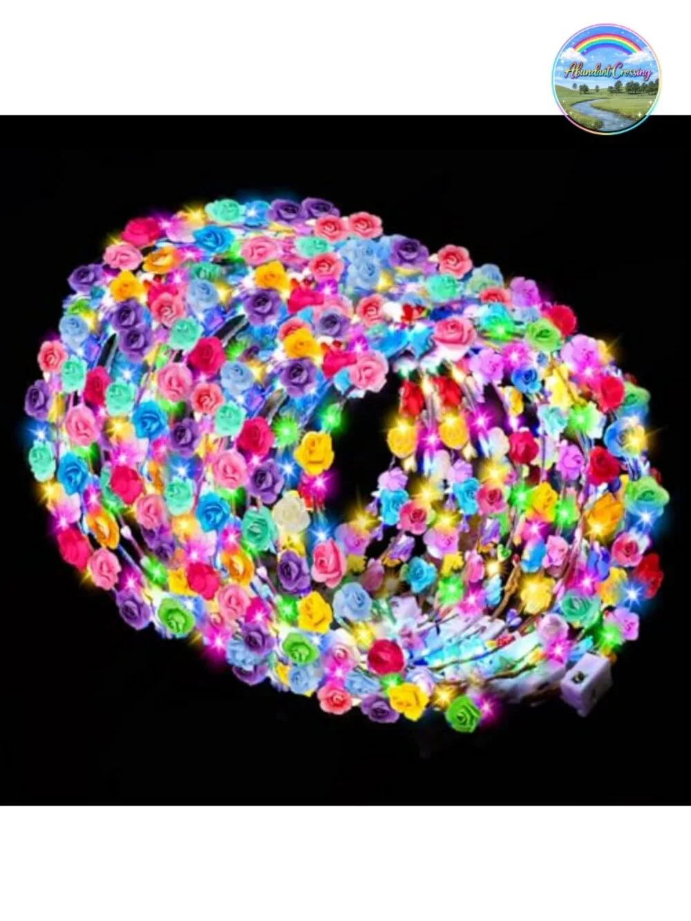 100 PCS LED Flower Crowns Light Up Headbands, Glow in the Dark for Party
